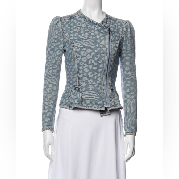 Alexander McQueen Jackets & Blazers - Alexander McQueen Light Blue Animal Print Denim Jacket